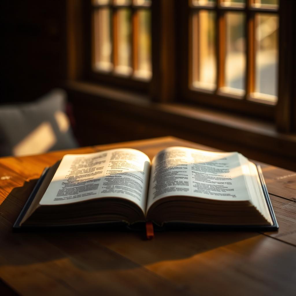 Open Bible in warm window light